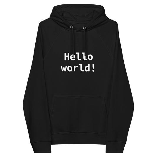 Hello World premium hoodie front flat 2 front